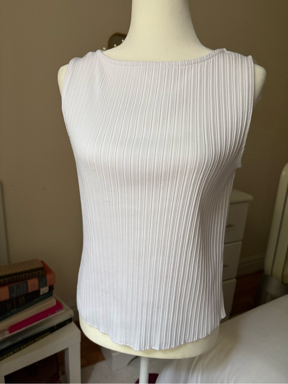 Madewell White Sleeveless Boat Neck Ribbed Tank Top - White